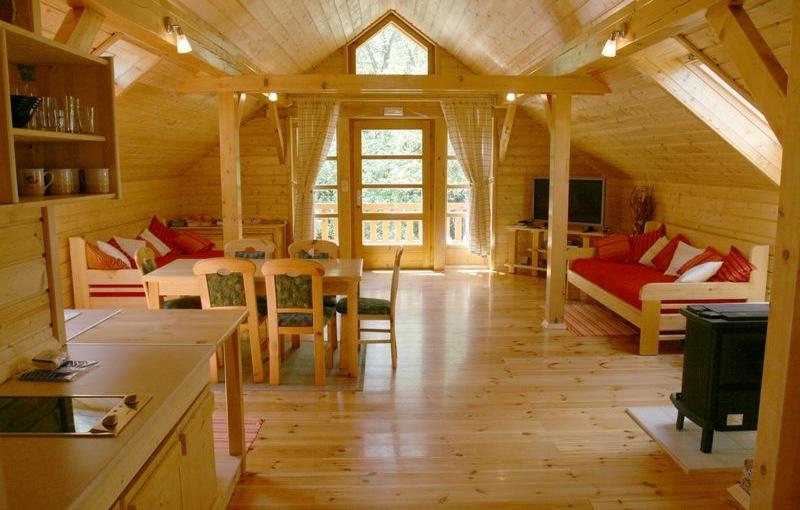 Living room in the wooden cabins on the Ranch Jelov Klanac